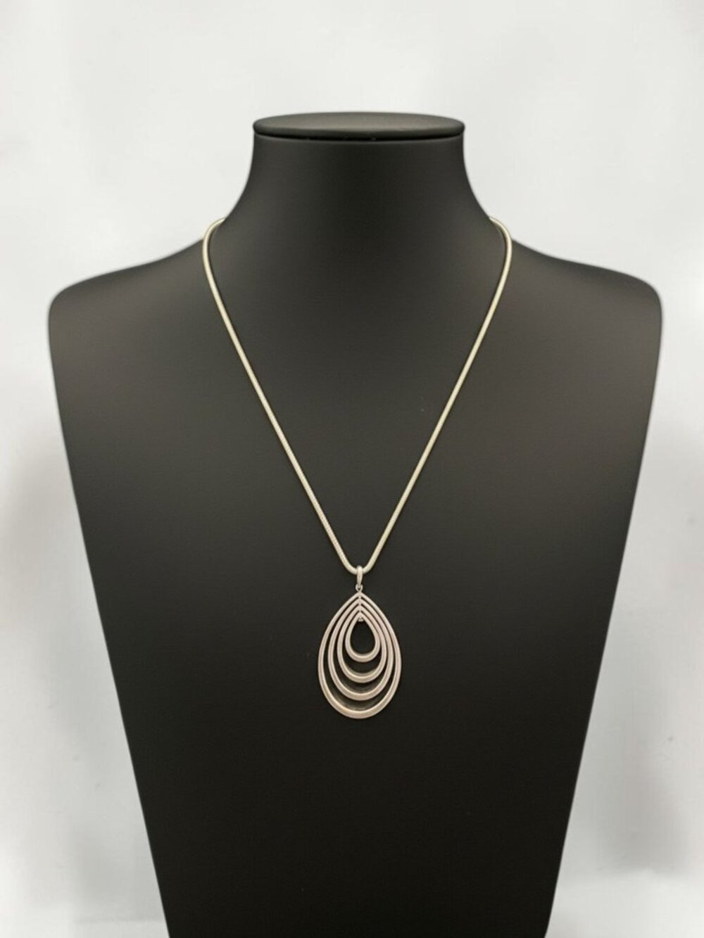 Alfani Modernist Silver Tone Teardrop Pendant Necklace 37" Long Snake Chain